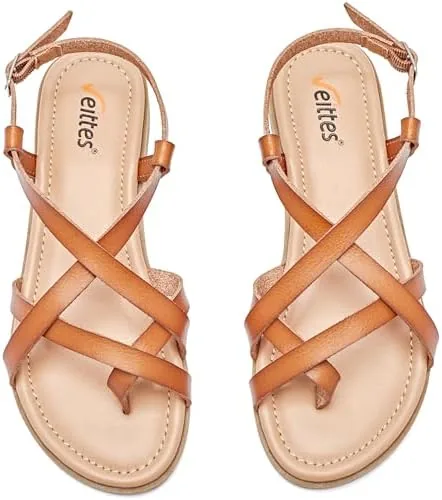 veittes womens gladiator flat sandals criss cross ankle strap design non slip sole open toe summer beach toe ring thong sandals light brownsize 11 us