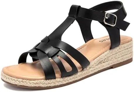 veittes womens platform wedge espadrille sandalsadjustable buckle closure with ankle t strap open toe casual dressy summer wedge sandalsblacksize 82507007