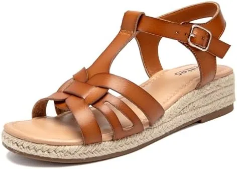 veittes womens platform wedge espadrille sandalsadjustable buckle closure with ankle t strap open toe casual dressy summer wedge sandalslight brownsize 82507007
