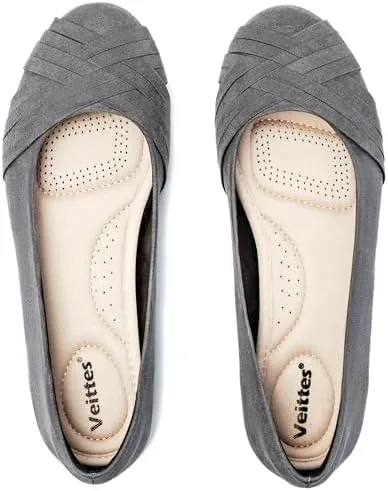 veittes womens wide width flat shoes dressy round toe slip on soft comfortable office work daily walking ballet flatsgreysize 85 w